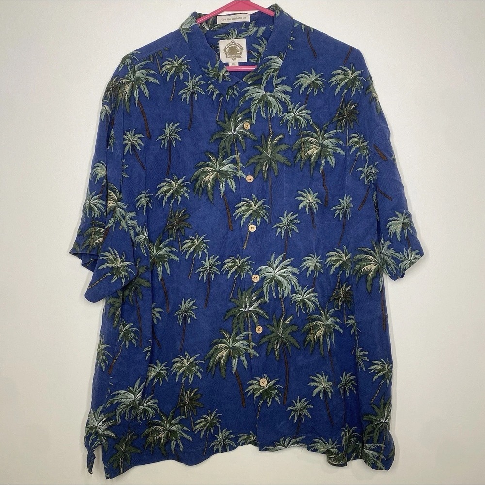 Paradise Collection 100% Silk Mens XXL Tropical Graphic Blue Hawaiian Shirt